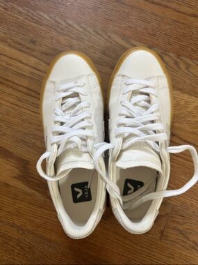 Veja White Leather Sneakers with Gum-Trim